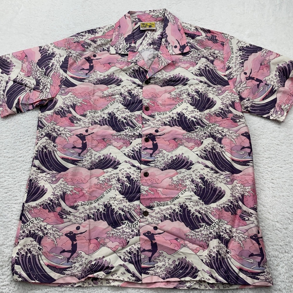 Winnie Fashion Hawaiian Shirt Pink Waves Surfer Boys Never Die Made‎ Hawaii